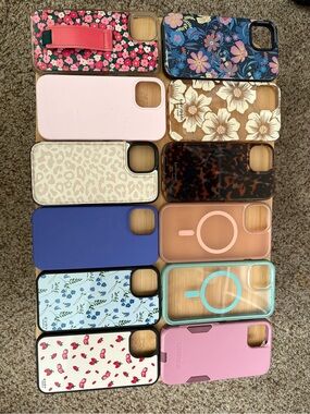 Assorted Floral & Solid iPhone13 Cases - Pink, Blue, Purple, Peach, White, Black
